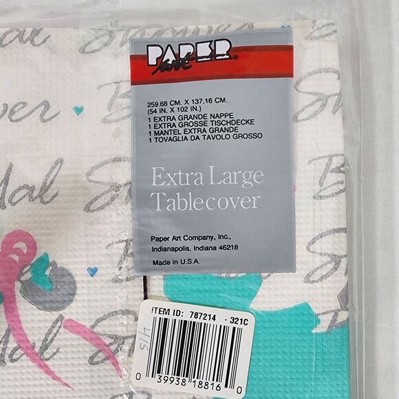 Vintage Paper Art Extra Large Table Cover Bridal Shower 54x102" Paper Tablecloth - Picture 4 of 4